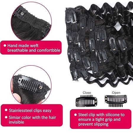 Naturalne dopinki z włosów Remy Deep Curly Clip In – 100% prawdziwe włosy, doczepy czarne kręcone