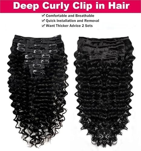 Naturalne dopinki z włosów Remy Deep Curly Clip In – 100% prawdziwe włosy, doczepy czarne kręcone