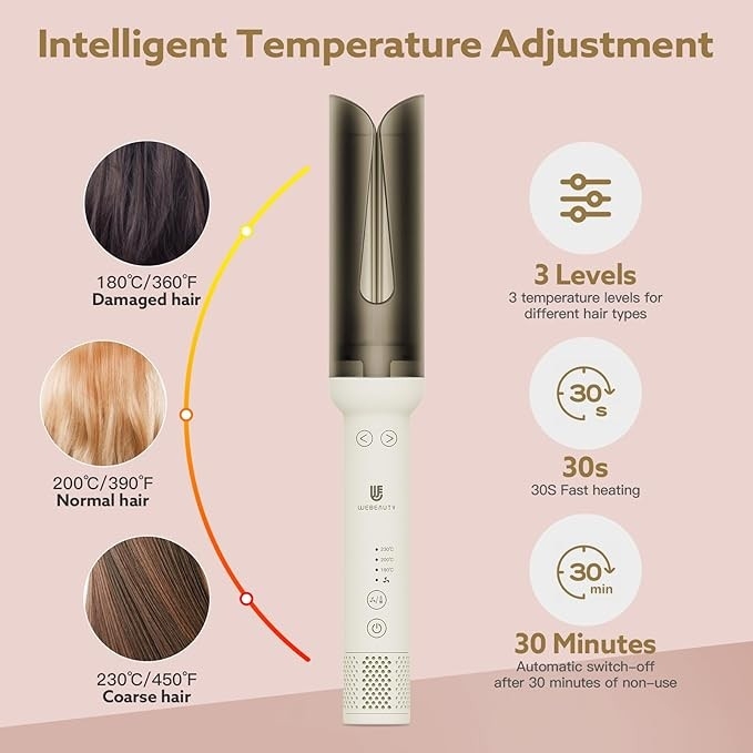 Automatyczna lokówka WeBeauty 180°C-230°C, lokówka z powłoką ceramiczną, lokówka z jonizacją