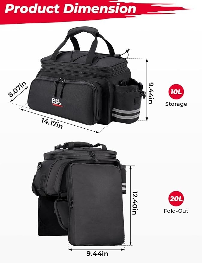 Torba rowerowa 20l, torba na bagażnik rowerowy, wodoodporna torba rowerowa