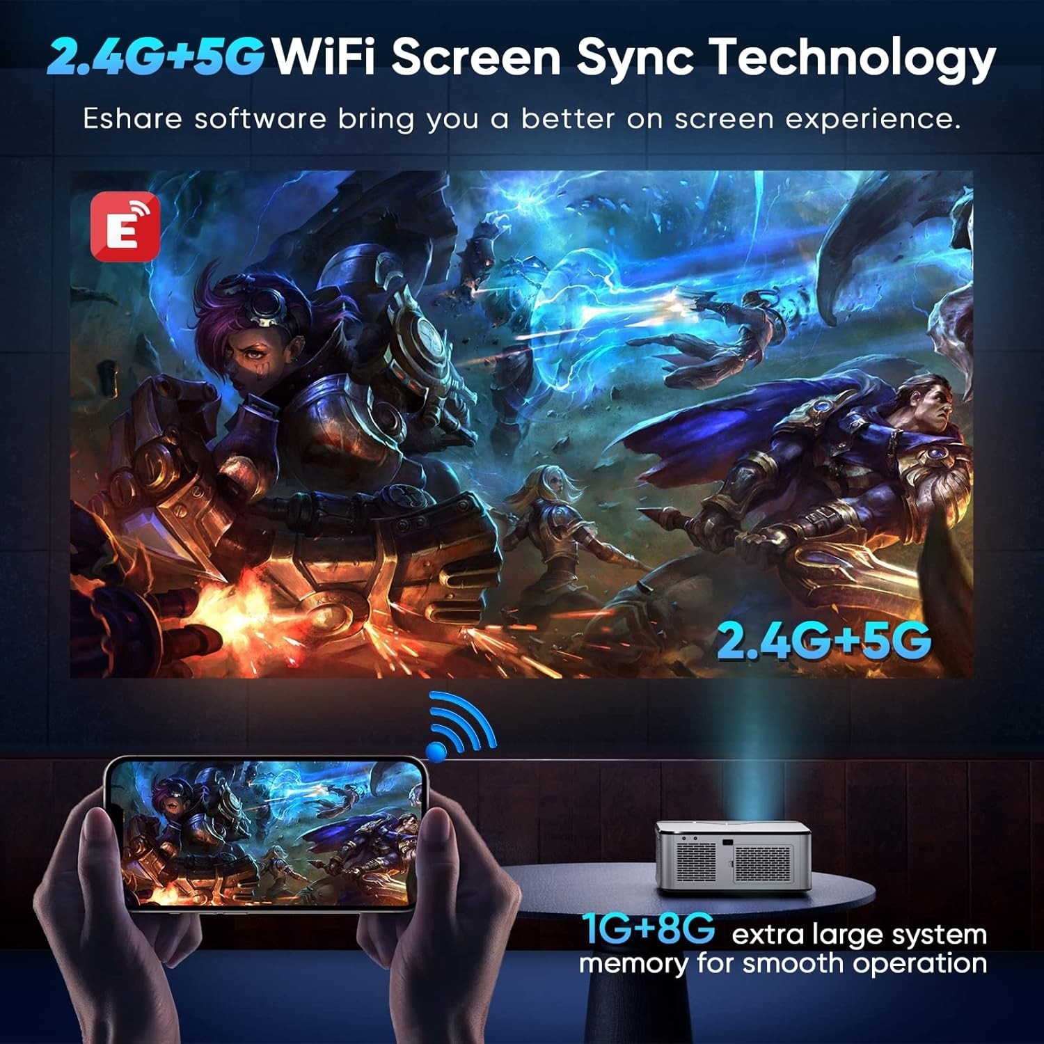 Projektor XIWBSY T07 LED 1080p 4K WiFi Bluetooth Smart TV 300"  Android   BRAK PILOTA