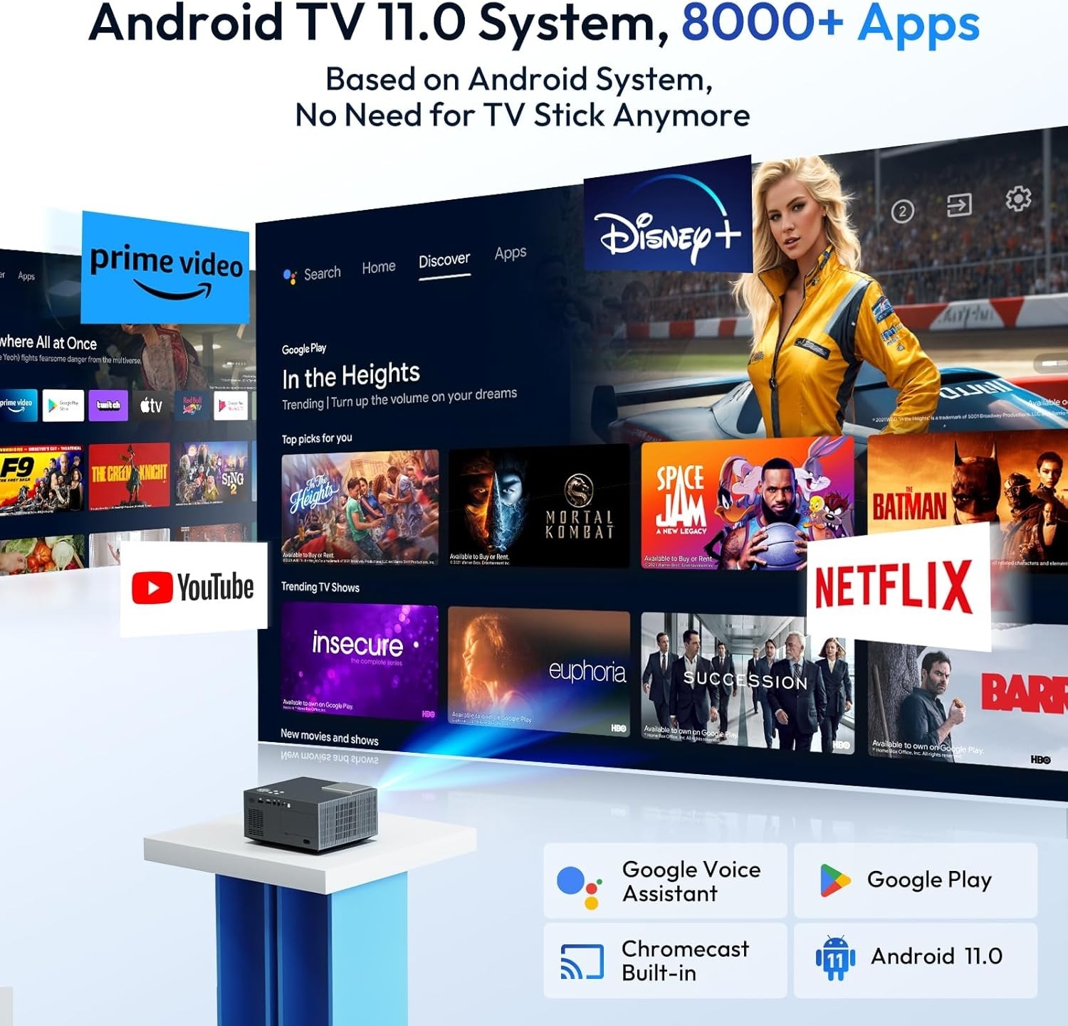 Projektor XGODY Sail2 Android TV 11 1080p 4K WiFi Bluetooth, Rzutnik LED