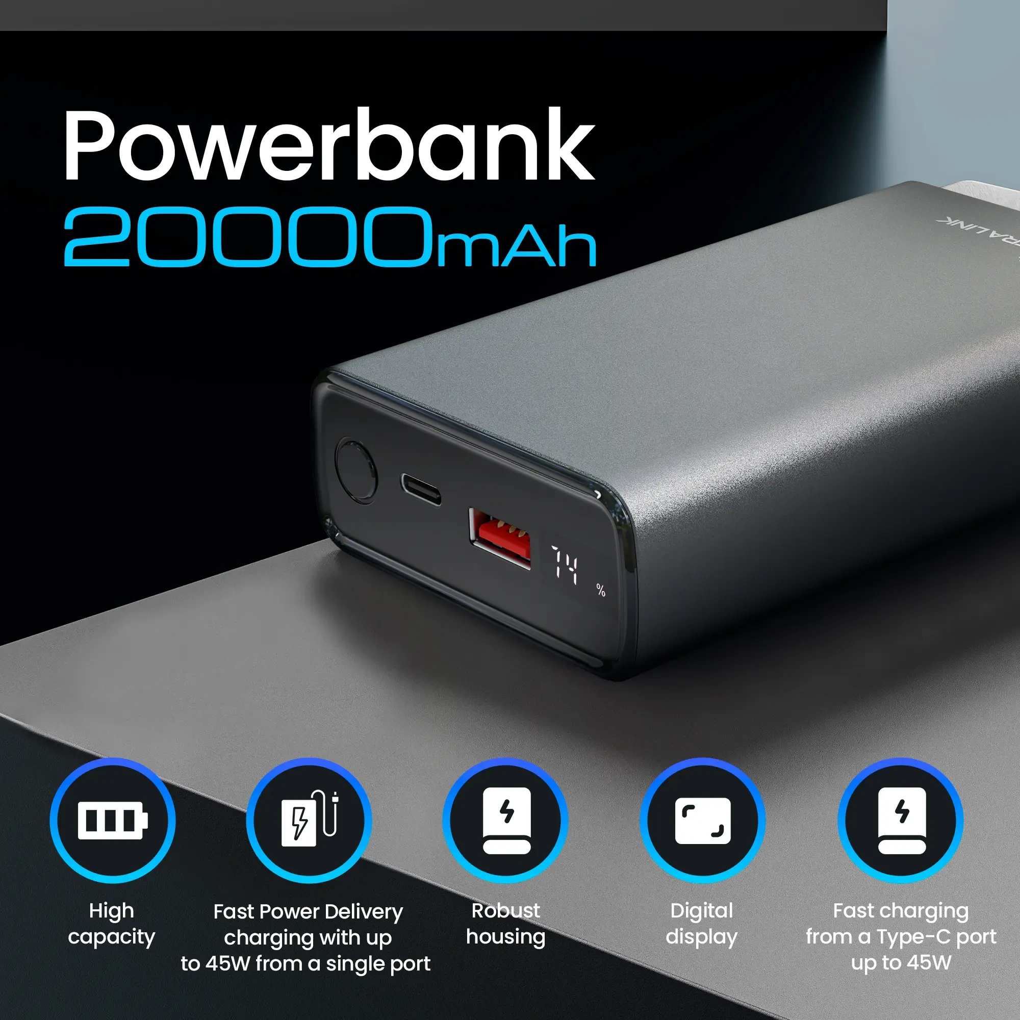 Powerbank Extralink EPB-126 –  20000 mAh z PD 45W i Type-C