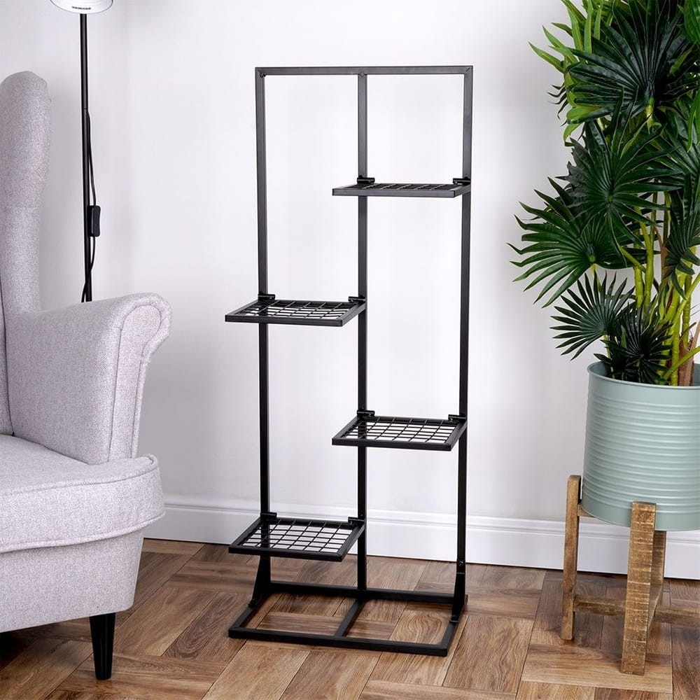 Kwietnik metalowy czarny 4-poziomowy 102 cm