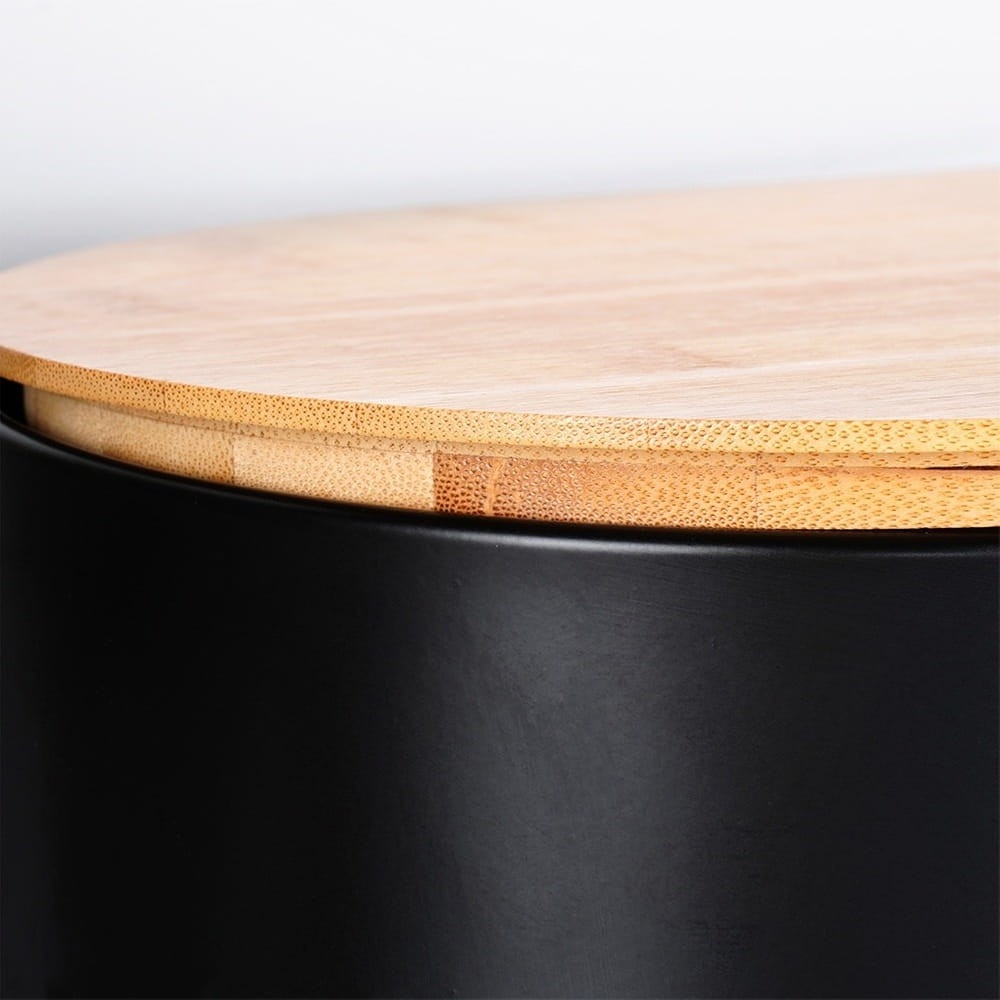 Chlebak stalowy z deską drewnianą czarny 34x18,5x15,5 cm