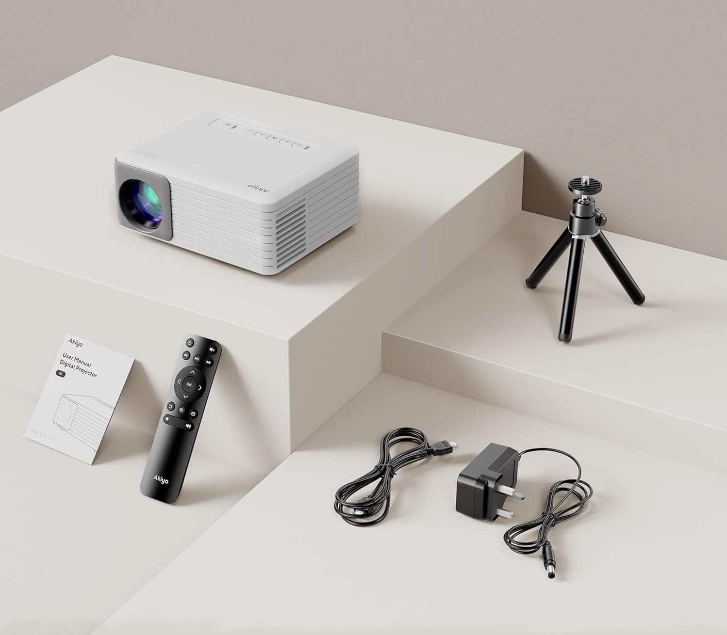 Mini Projektor AKIYO O1 – HD 720P, przenośny, 142", złącza HDMI/USB