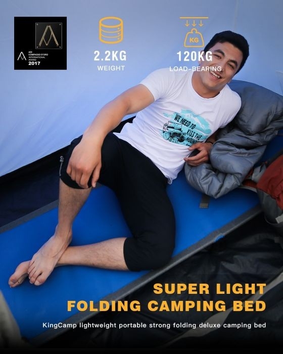 Łóżko kempingowe składane KingCamp Ultralight 190x64 cm, 2,2 kg, lekkie i wytrzymałe