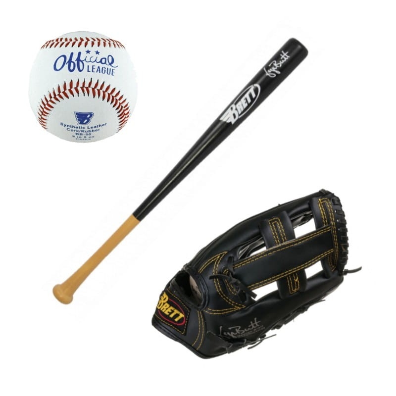 Zestaw baseballowy BRETT Senior – kij 30", piłka, rękawica 11"
