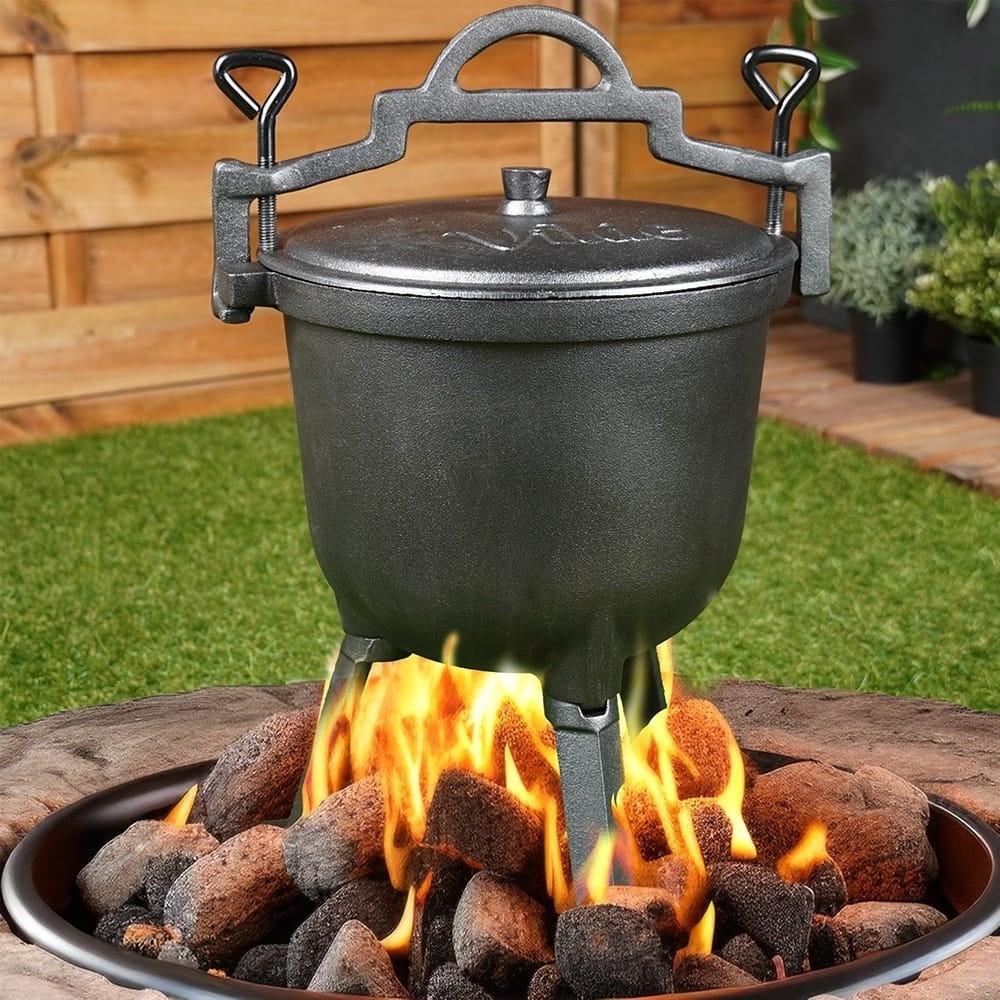 Kociołek żeliwny 8L na ognisko z pokrywą | grill, kemping, palenisko