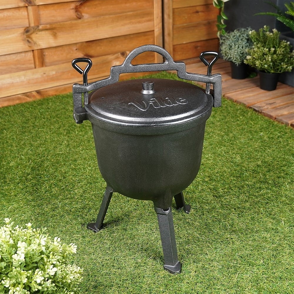 Kociołek żeliwny 8L na ognisko z pokrywą | grill, kemping, palenisko