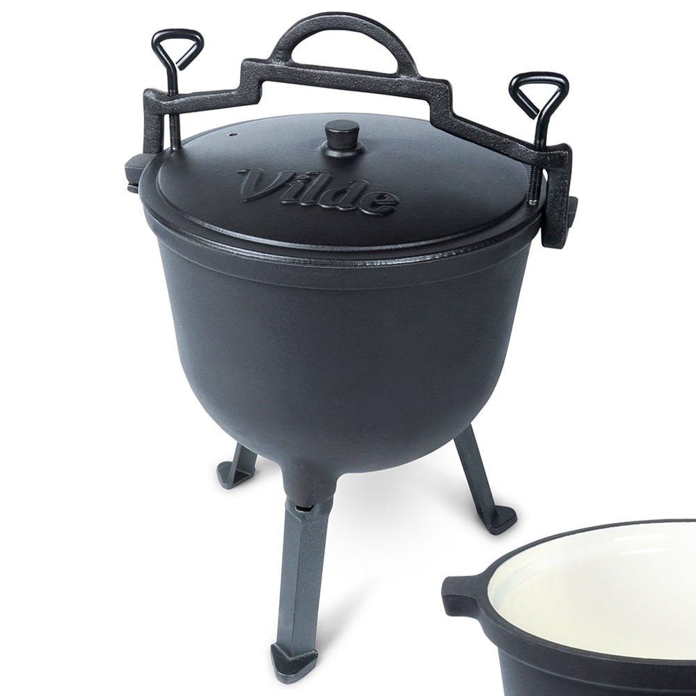 Kociołek żeliwny 10L z emalią i pokrywką | grill, ognisko, palenisko