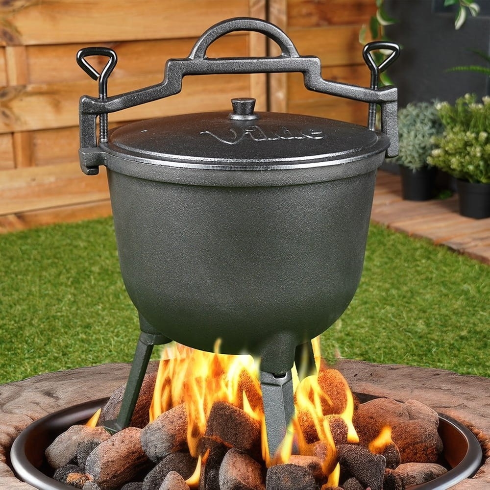 Kociołek żeliwny 10L z emalią i pokrywką | grill, ognisko, palenisko