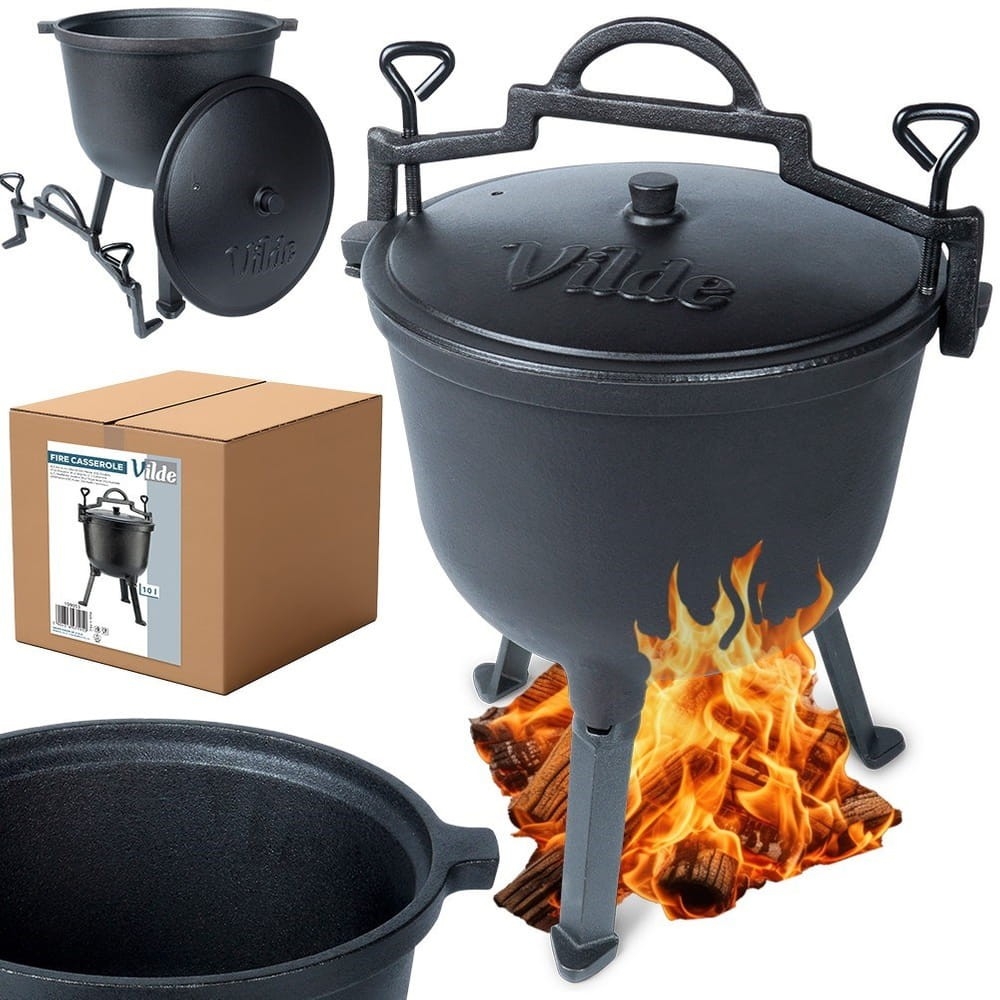 Kociołek żeliwny 10L z pokrywką | ognisko, grill, palenisko, kemping