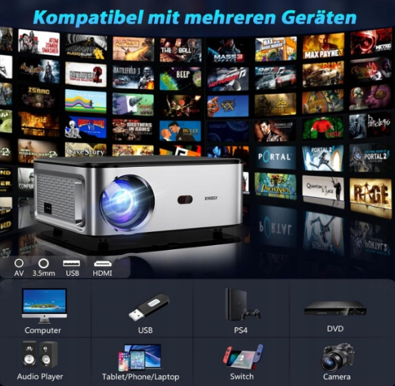Projektor XIWBSY T07 LED 1080p 4K WiFi Bluetooth Smart TV 300"  Android   BRAK PILOTA