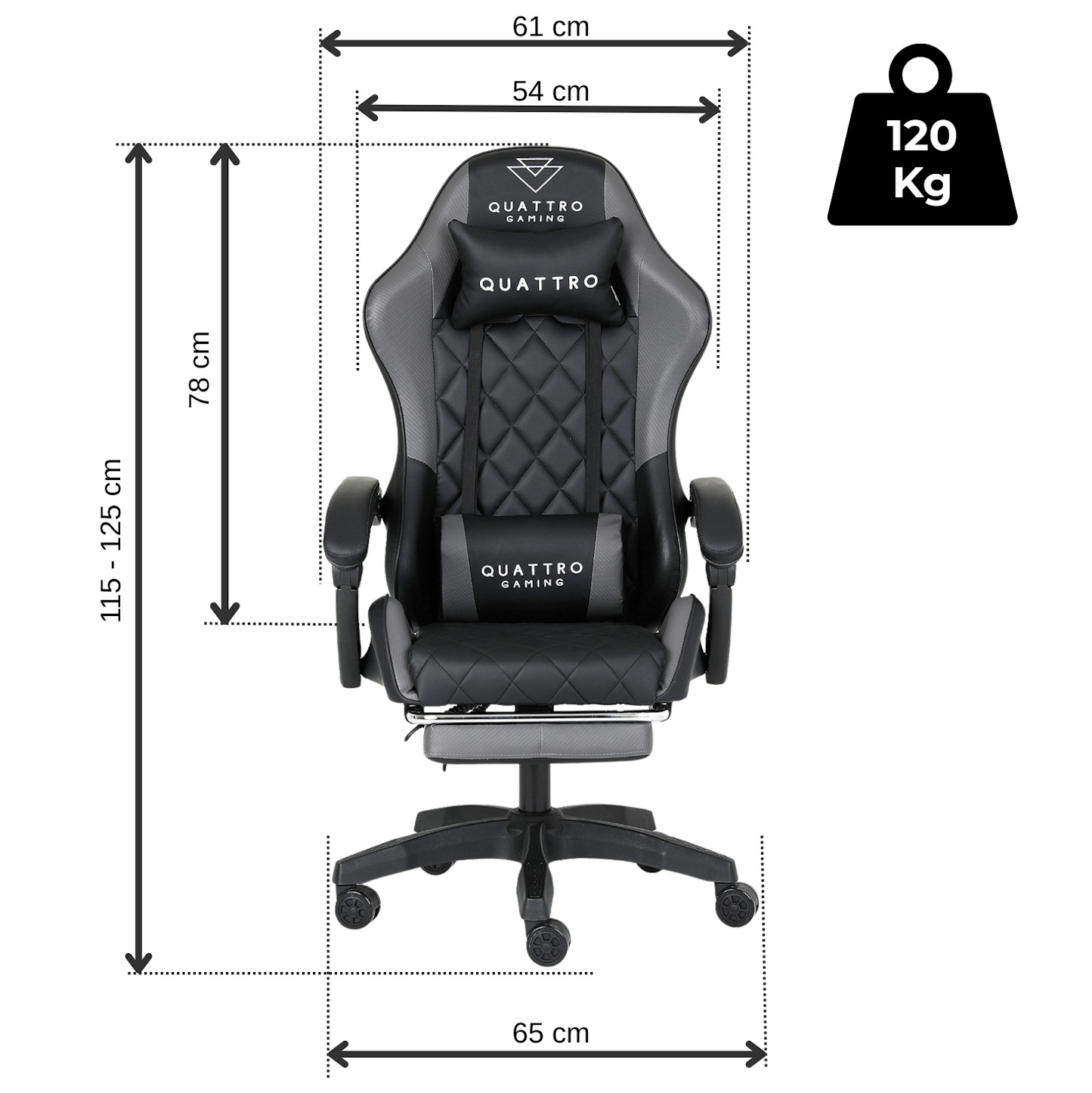 Fotel Gamingowy Szary QUATTRO Gray - z podnóżkiem