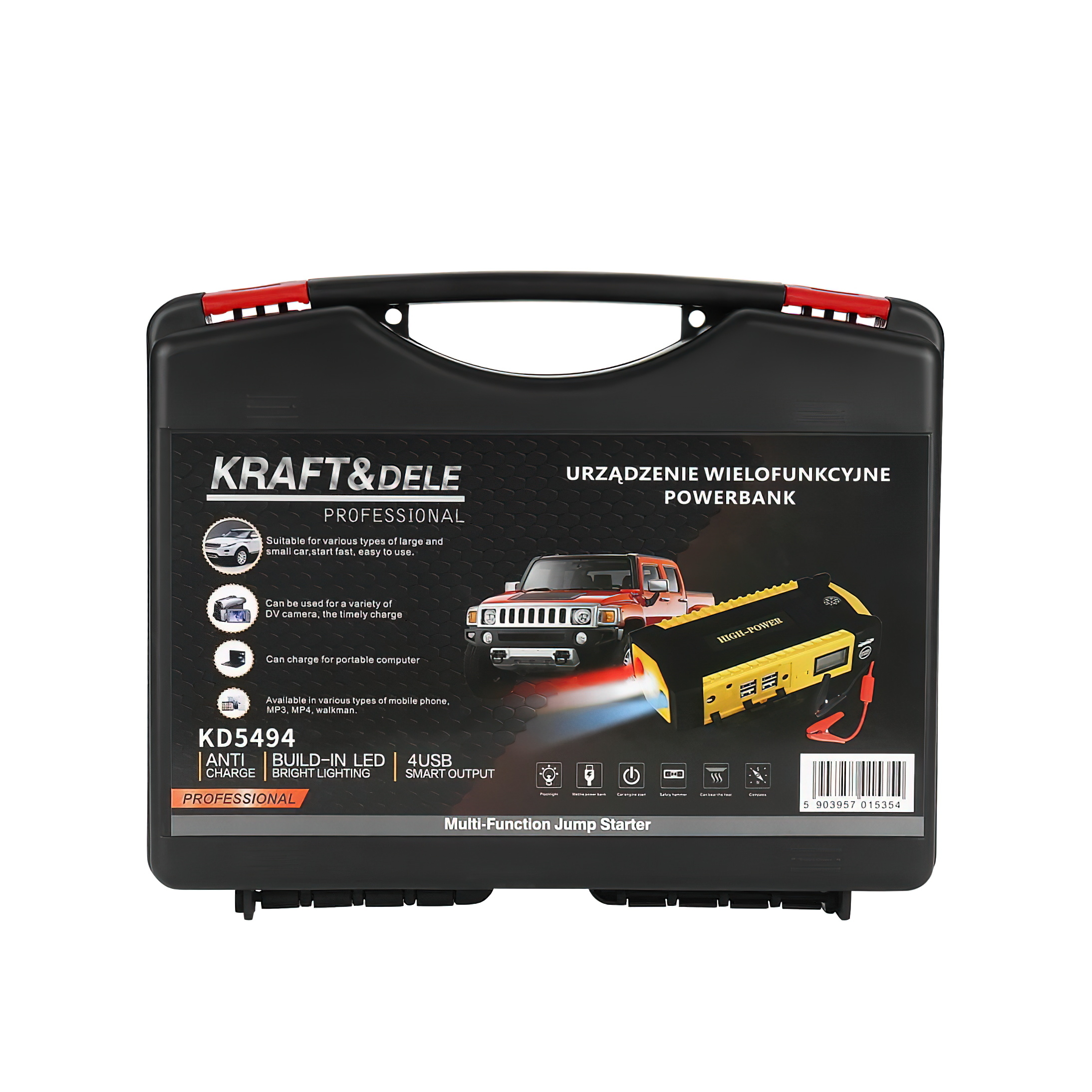 Jump Starter Booster Rozruchowy 12V Kraft&Dele 16800 mAh Powerbank USB-A z Walizką