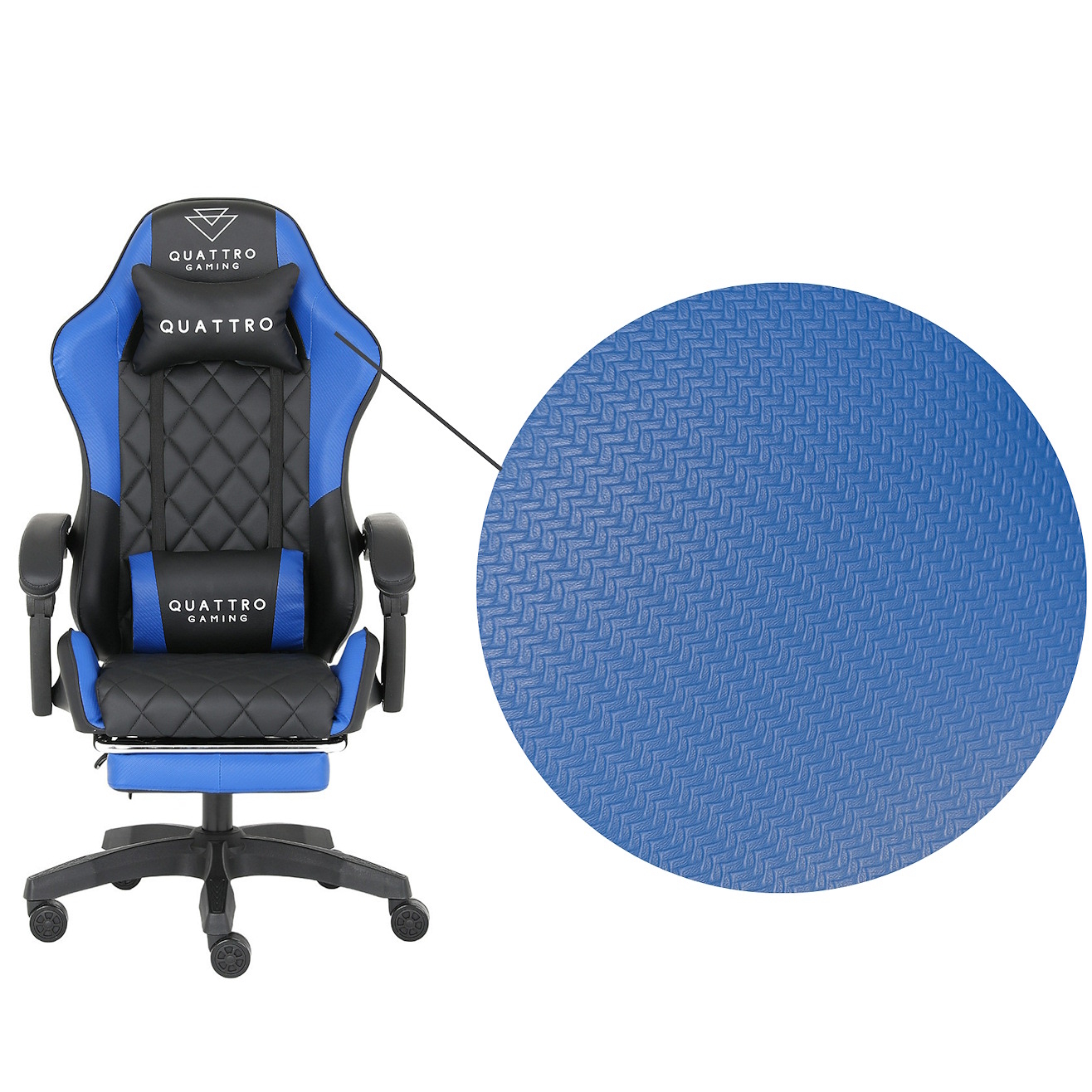 Fotel Gamingowy Niebieski z podnóżkiem QUATTRO Blue
