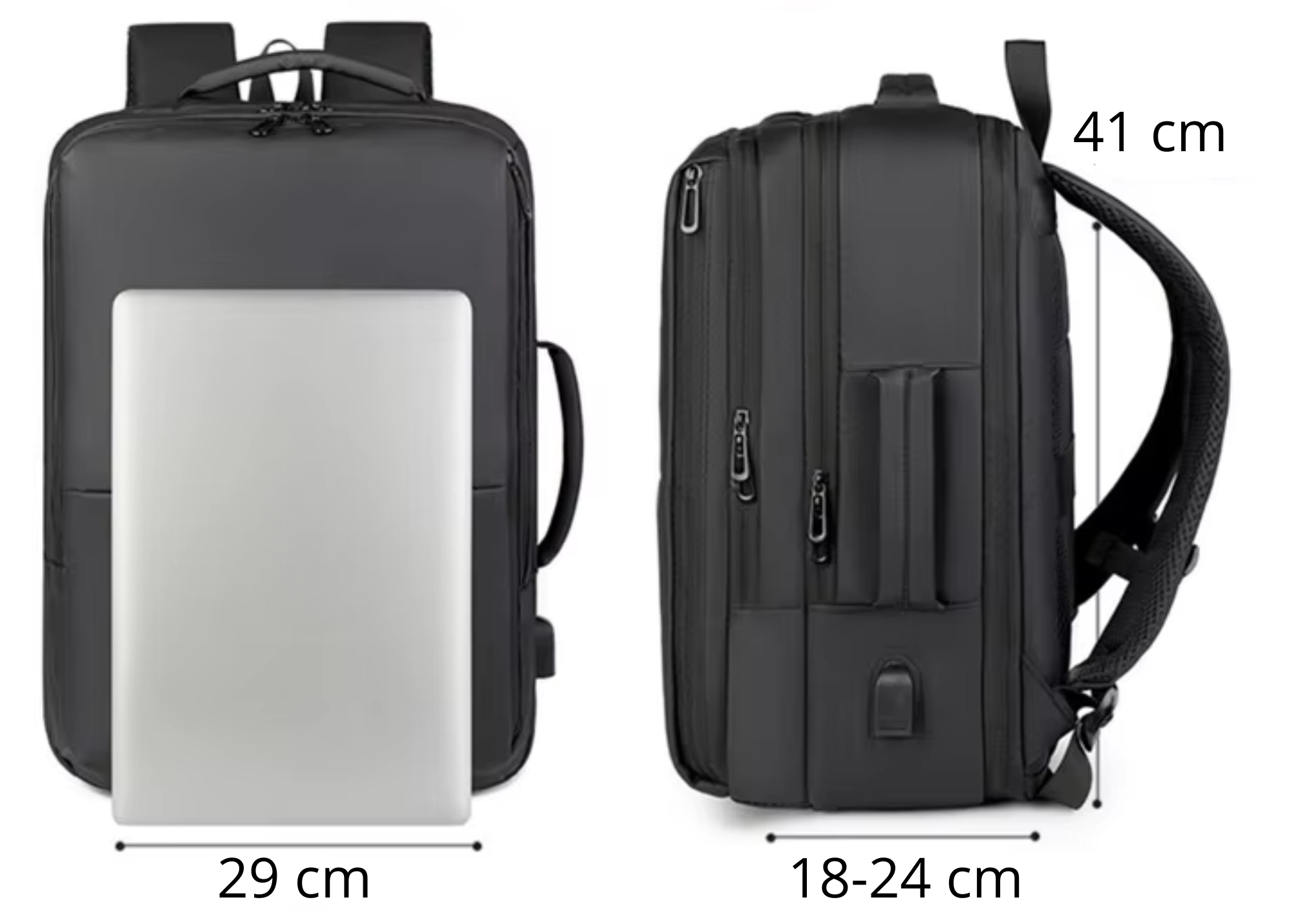 Plecak Biznesowy Turystyczny 40x30x20 do Samolotu z USB Czarny Pojemny