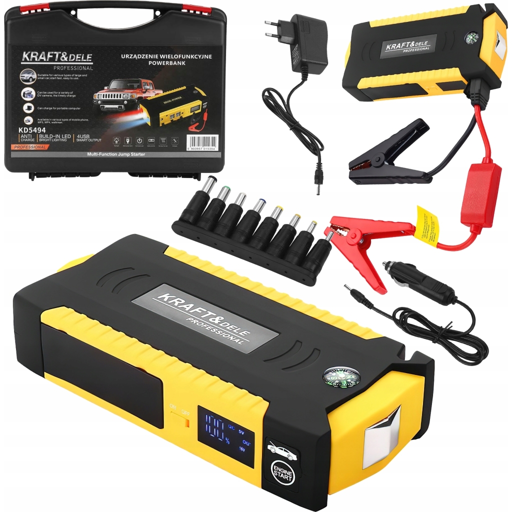 Jump Starter Booster Rozruchowy 12V Kraft&Dele 16800 mAh Powerbank USB-A z Walizką