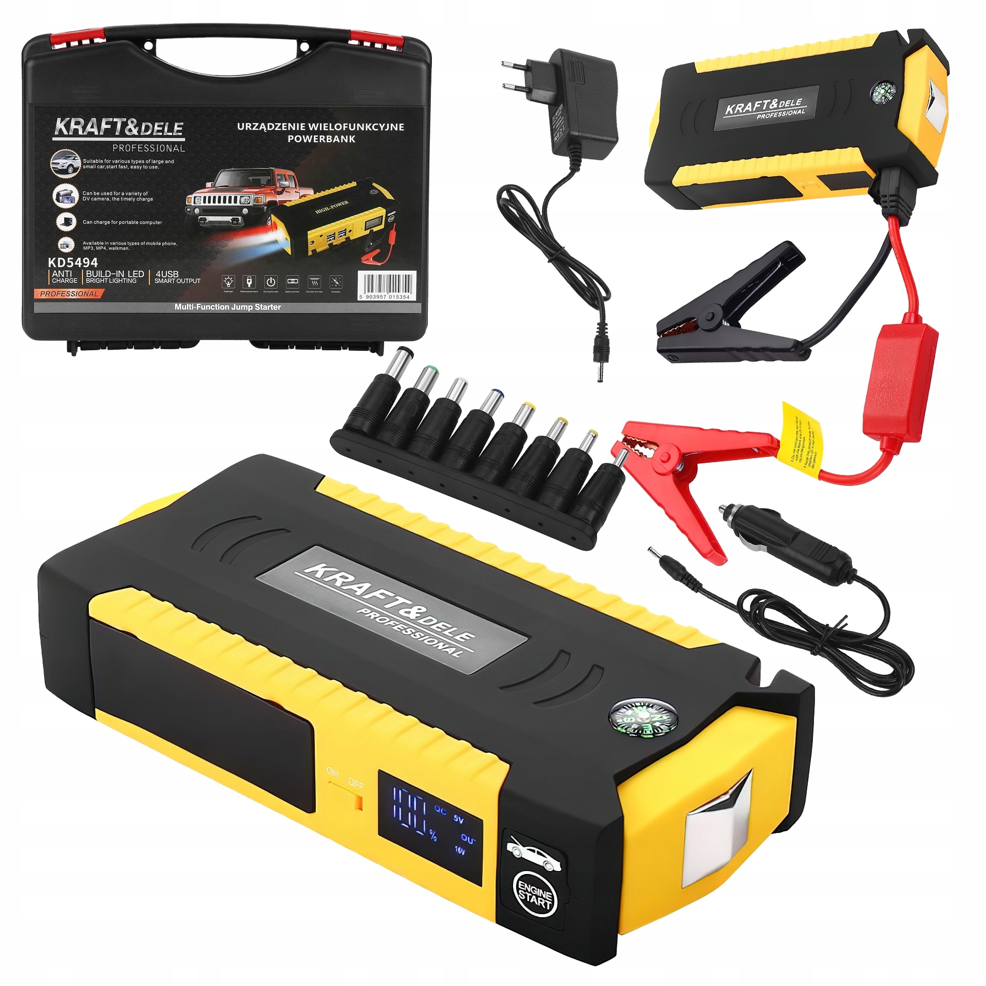 Jump Starter Booster Rozruchowy 12V Kraft&Dele 16800 mAh Powerbank USB-A z Walizką