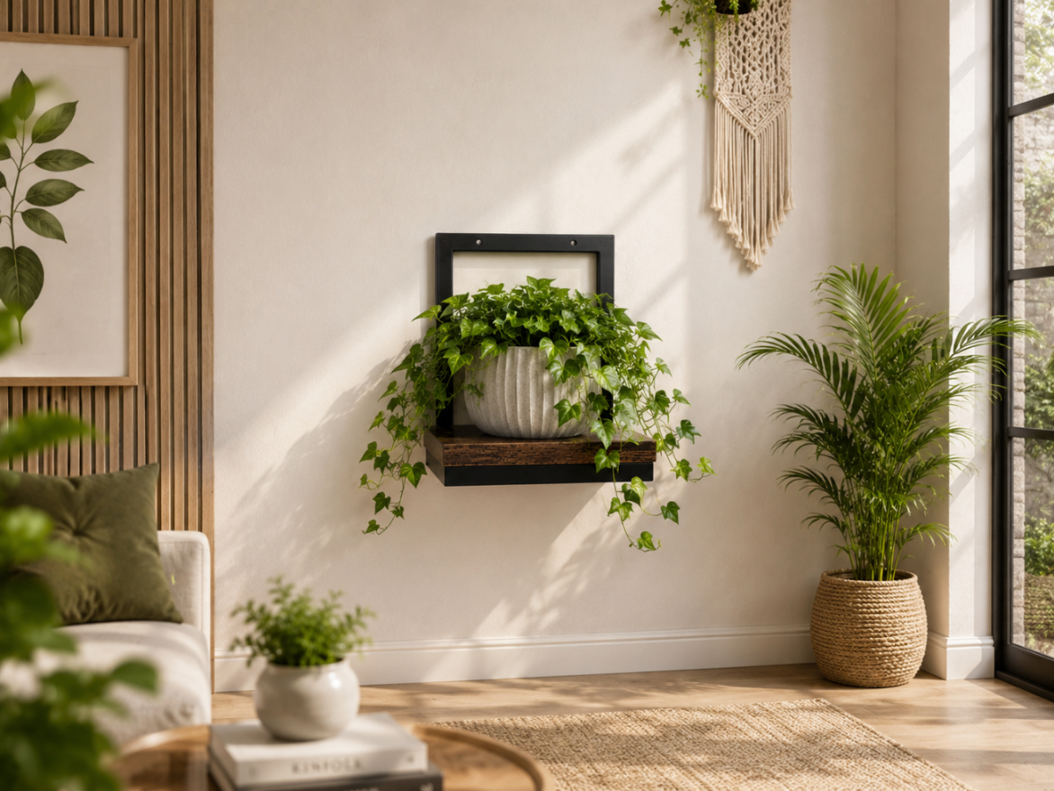 Kwietnik Ścienny Loft Metalowy z Drewnianą Półką FX31131